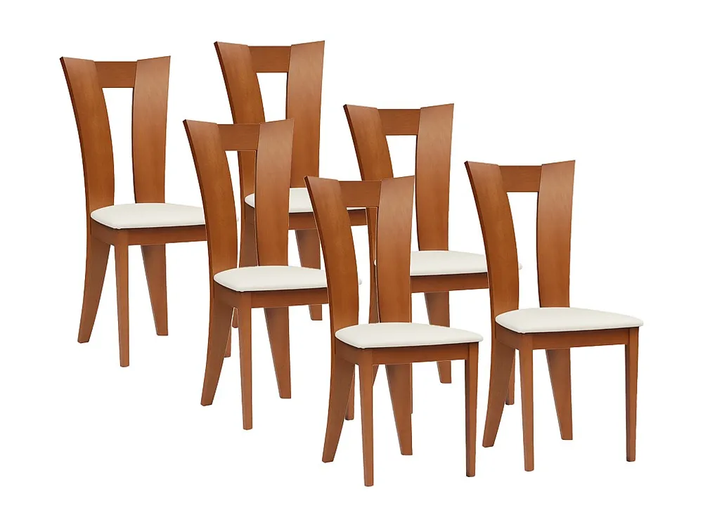 Set van 6 stoelen TIFFANY - Massief beuk - Kleur Eik & wit