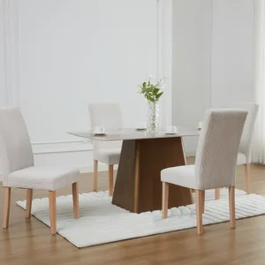 Set van 2 stoelen van ribfluweel en poten van hout - Crèmewit - VILLOSA