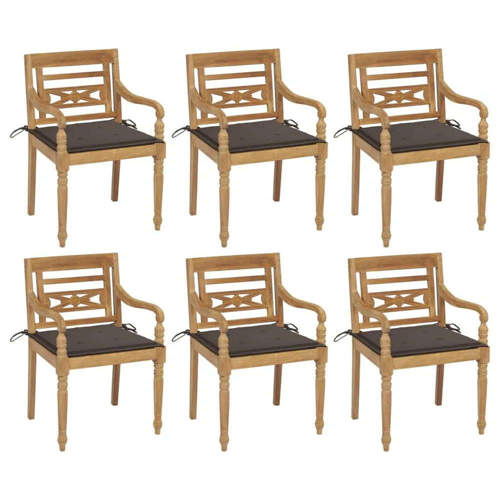 Stoel met Stoelen Batavia 6 st met kussens massief teakhout