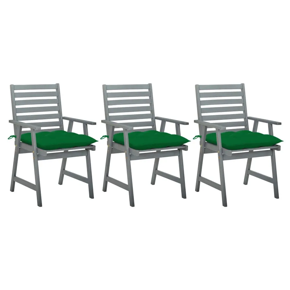 Stoel met Tuinstoelen 3 st met kussens massief acaciahout