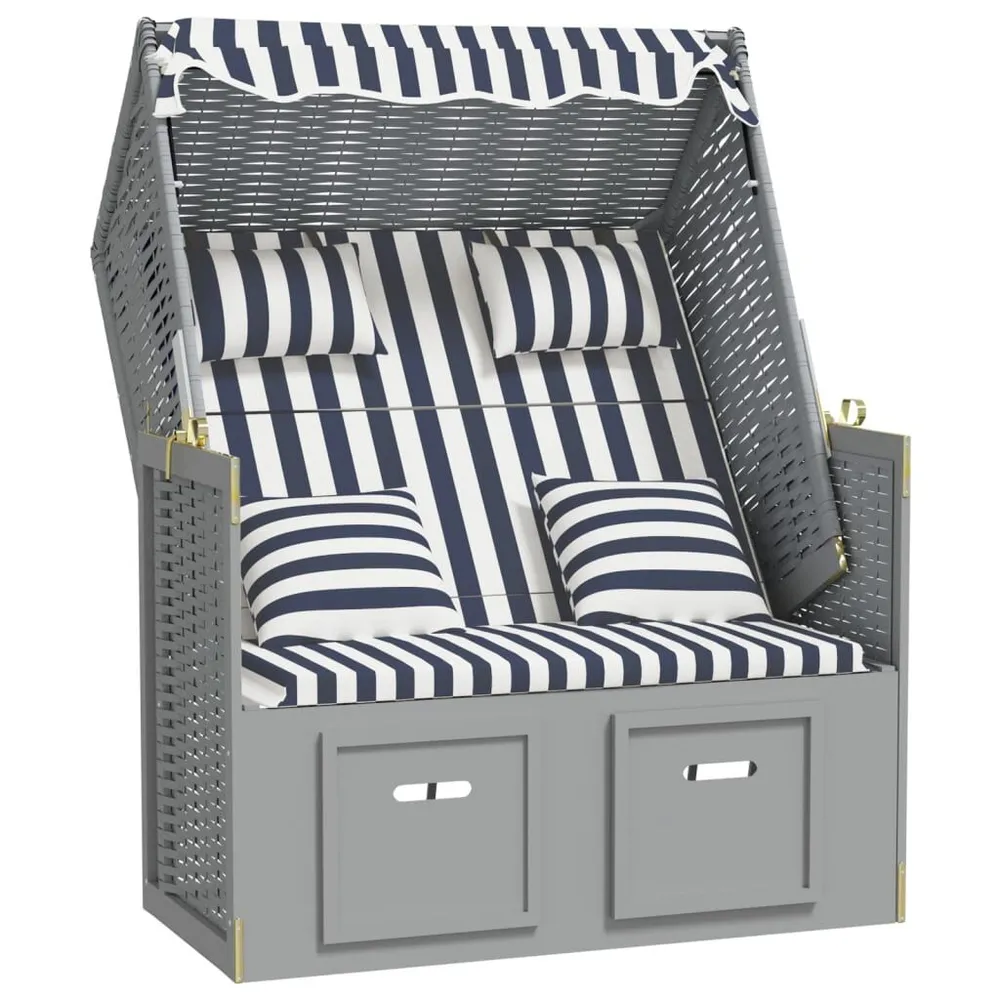 Strandstoel met kussens poly rattan en hout blauw en wit