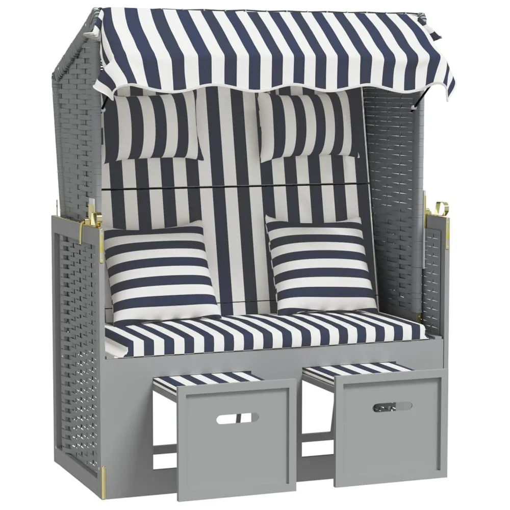 Strandstoel met kussens poly rattan en hout blauw en wit