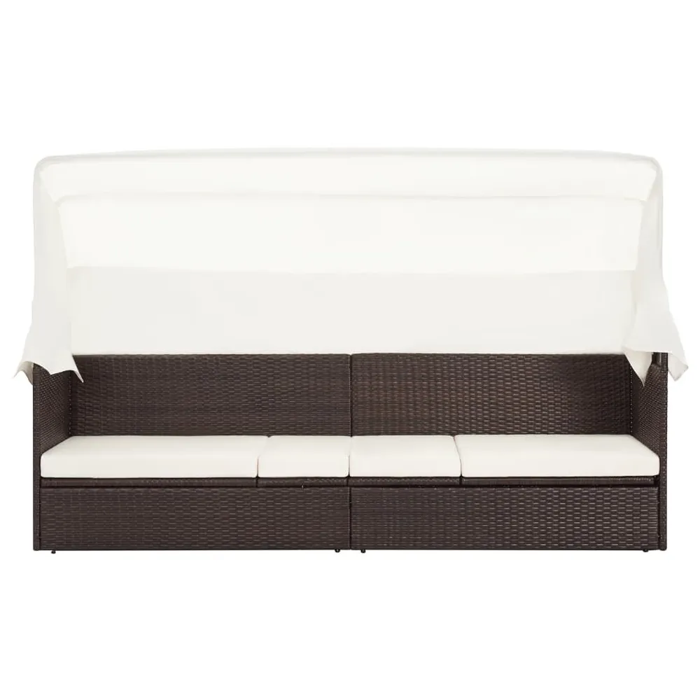 Tuinbank met luifel poly rattan bruin