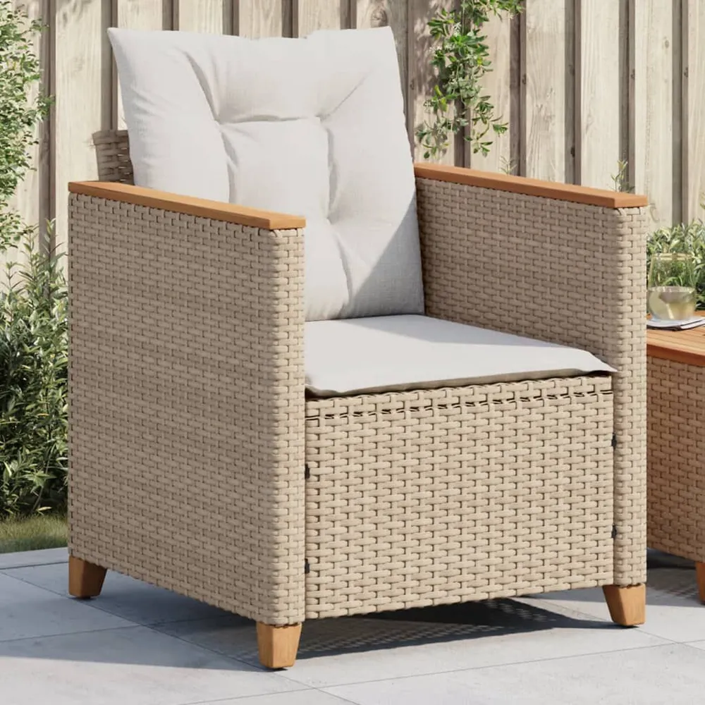 Tuinstoel met kussens poly rattan ecru