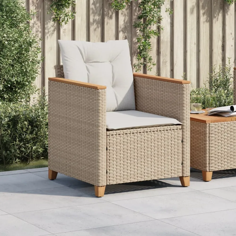 Tuinstoel met kussens poly rattan ecru