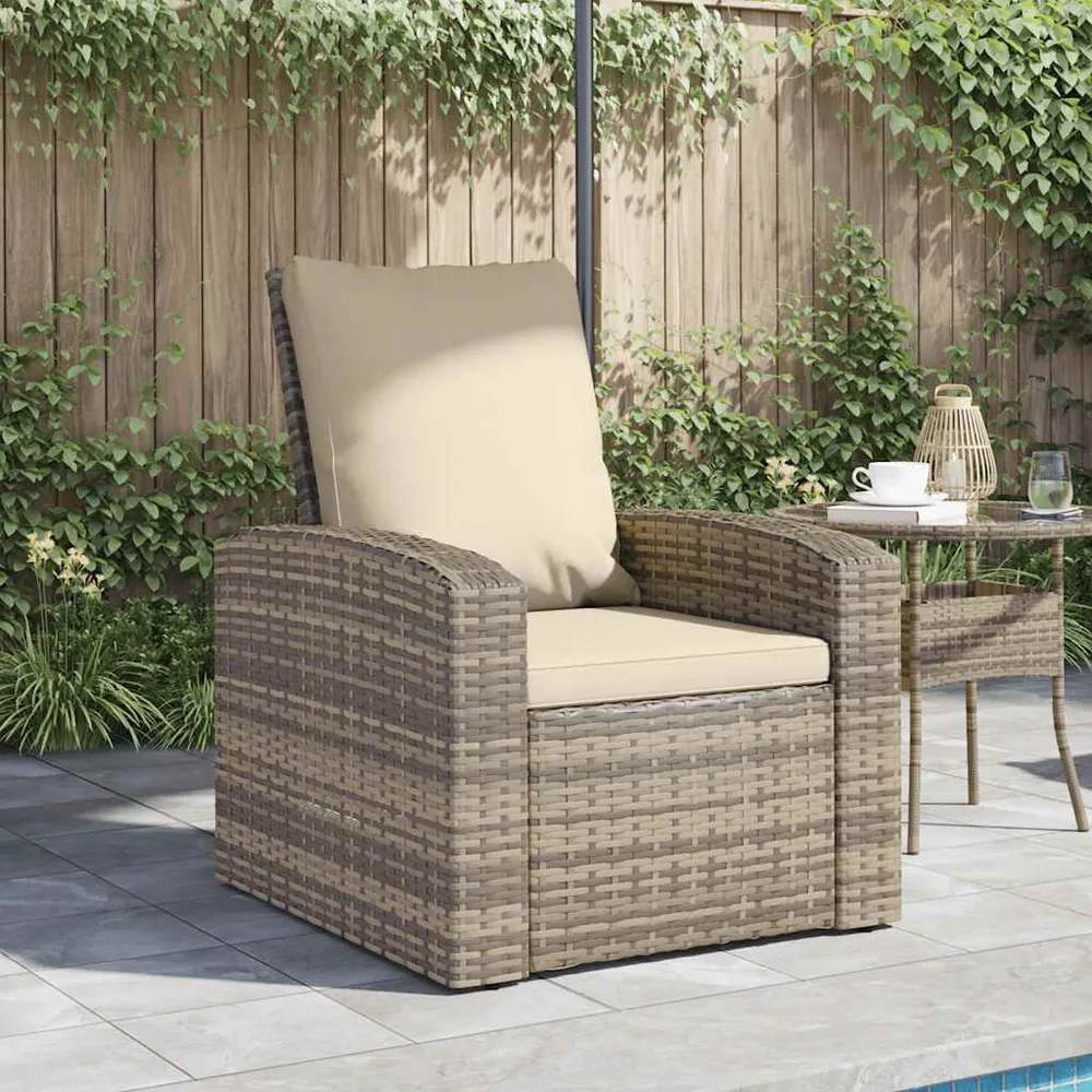 Tuinstoel verstelbaar met kussens poly rattan lichtbruin