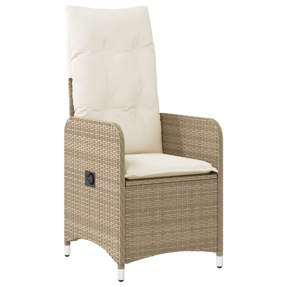 Tuinstoel verstelbaar met kussens poly rattan ecru