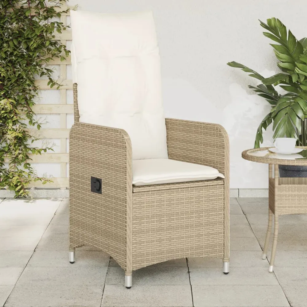 Tuinstoel verstelbaar met kussens poly rattan ecru
