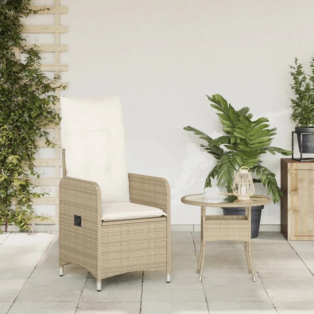 Tuinstoel verstelbaar met kussens poly rattan ecru