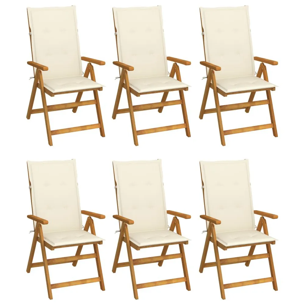 Tuinstoelen 6 st inklapbaar met kussens massief acaciahout met Inklapbaar Onderstel