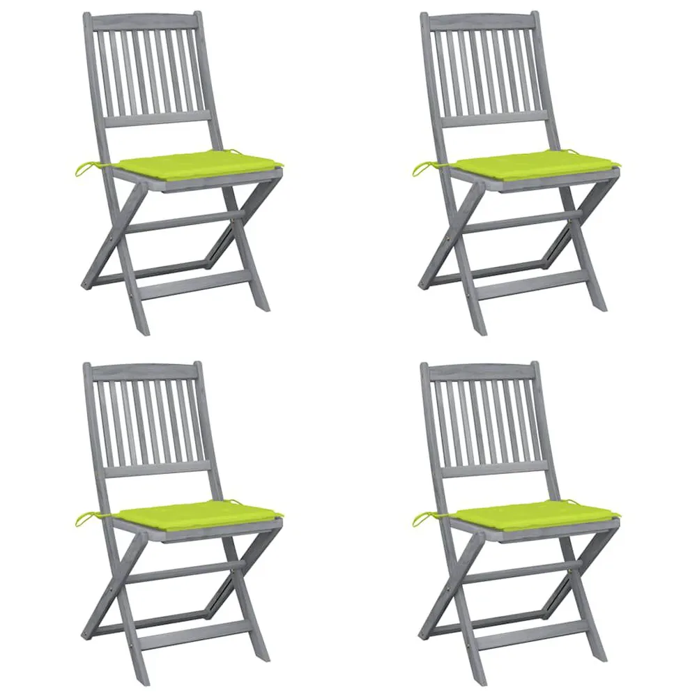Tuinstoelen 4 st inklapbaar met kussens massief acaciahout met Verstelbare Rugleuning