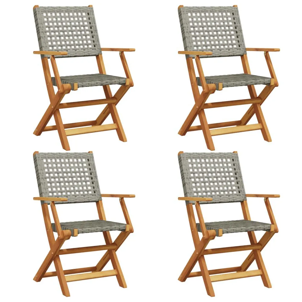 Tuinstoelen 4 st inklapbaar poly rattan en massief hout grijs