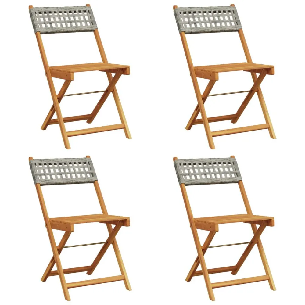 Tuinstoelen 4 st inklapbaar poly rattan en massief hout grijs