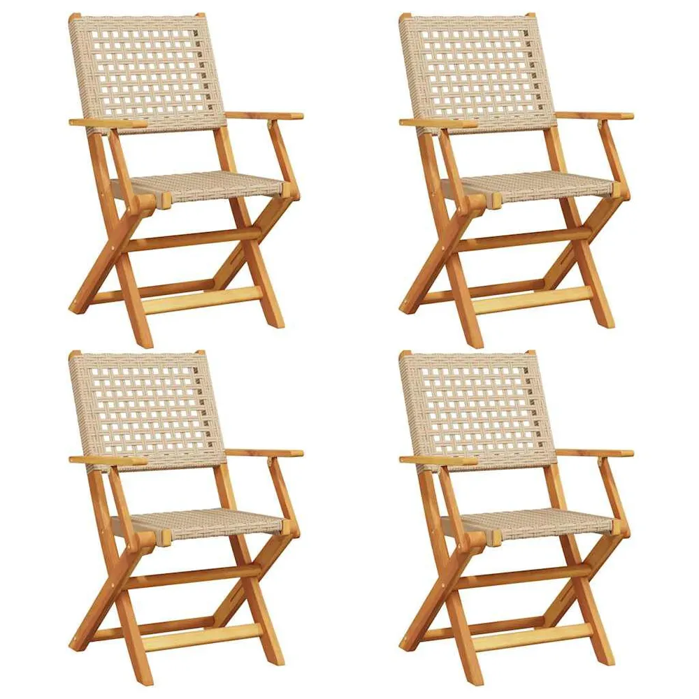 Tuinstoelen 4 st inklapbaar poly rattan en massief hout ecru