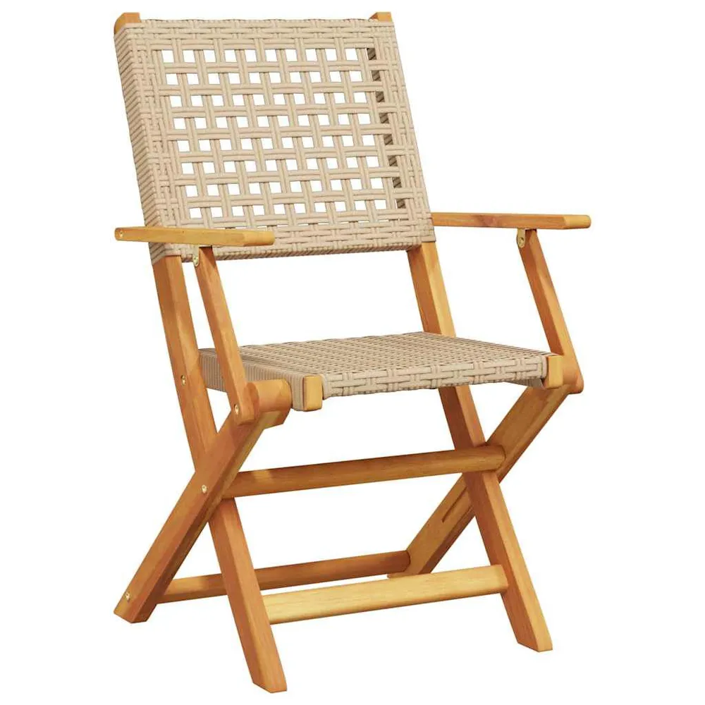 Tuinstoelen 4 st inklapbaar poly rattan en massief hout ecru
