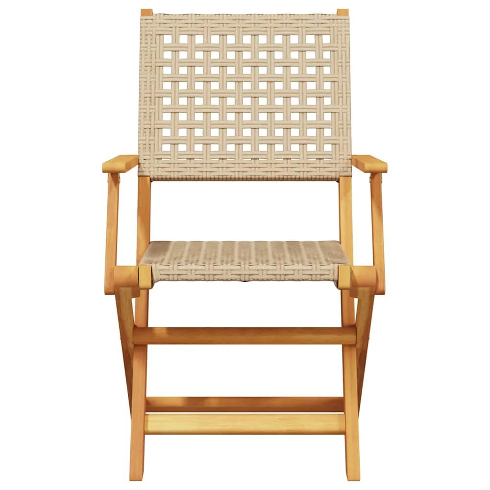 Tuinstoelen 4 st inklapbaar poly rattan en massief hout ecru
