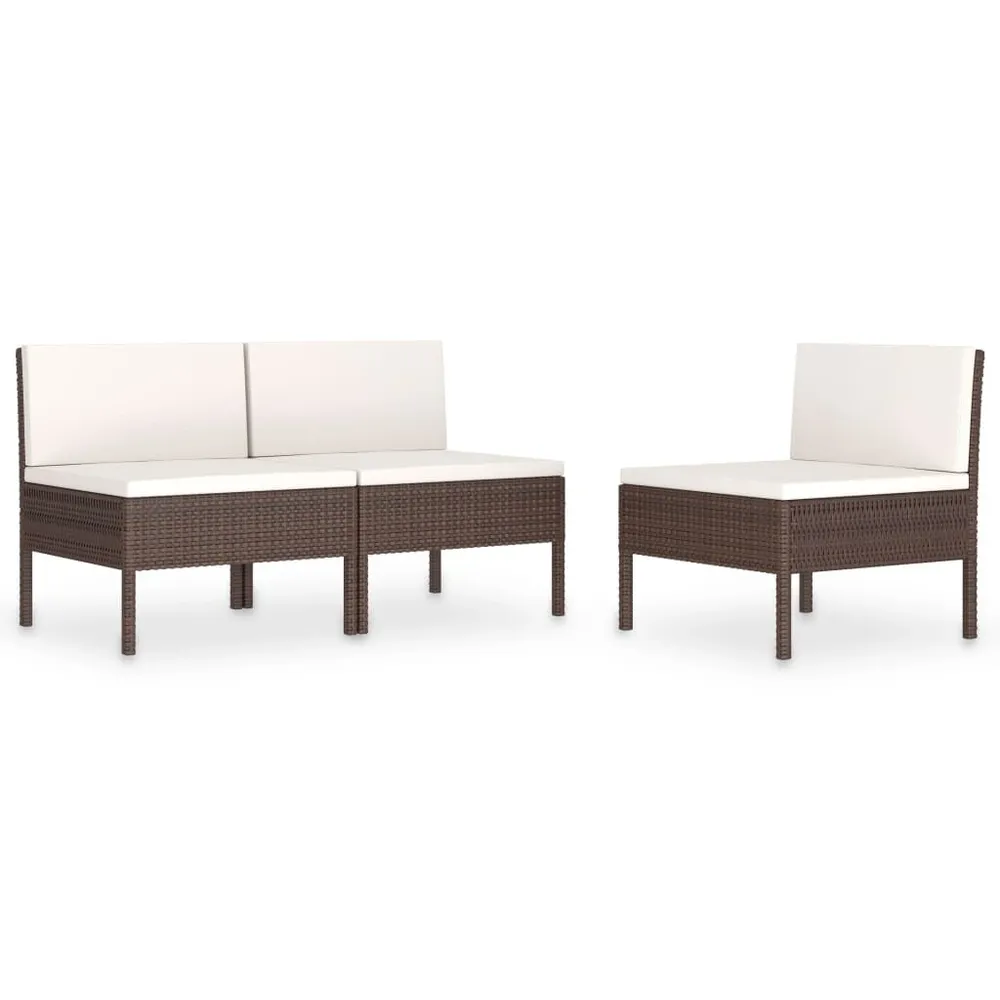 Tuinstoelen 3 st met kussens poly rattan bruin met Verstelbare Rugleuning