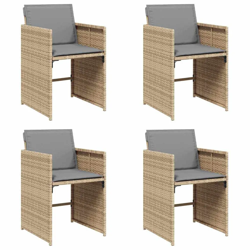 Tuinstoelen 4 st met kussens poly rattan gemengd natuurtint met Hoofdsteun en Lumber Support