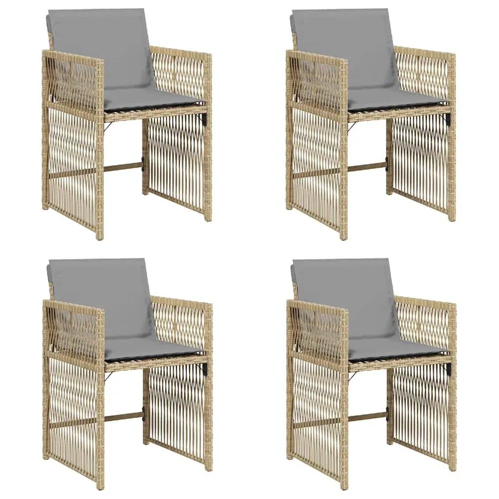 Tuinstoelen 4 st met kussens poly rattan gemengd natuurtint met Hoofdsteun en Lumber Support