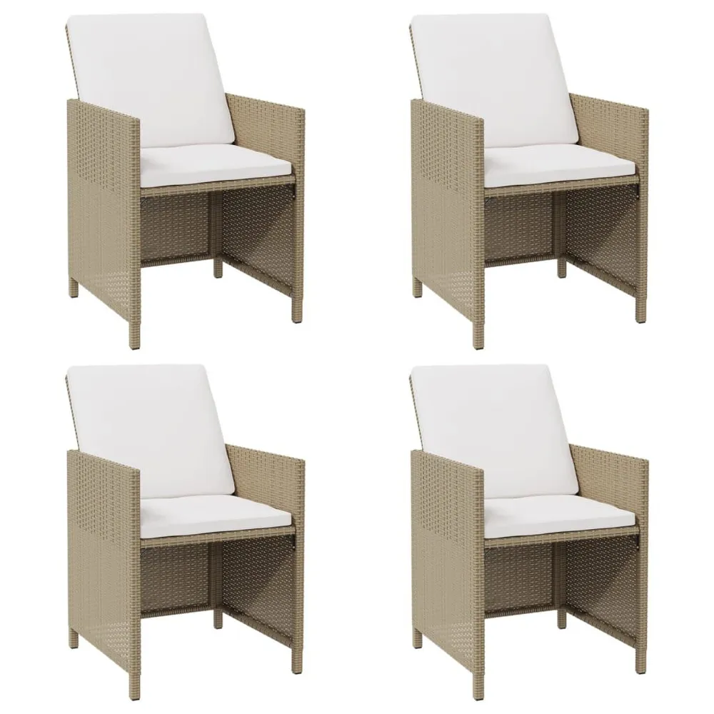 Tuinstoelen 4 st met kussens poly rattan natuurtint