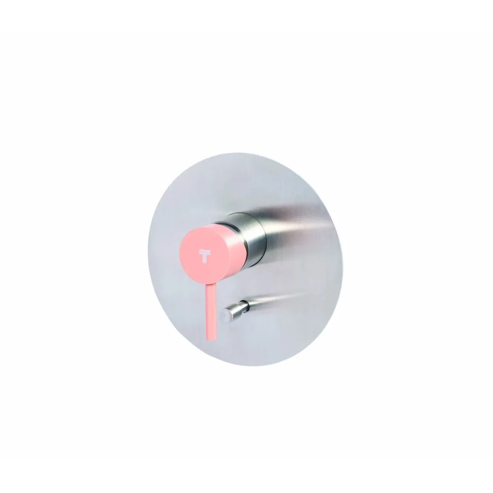 Built- shower mixer tap two-way diverter roestvrij staal steel Brushed finish Blush color handle Tubico Colorado Oliebeste...