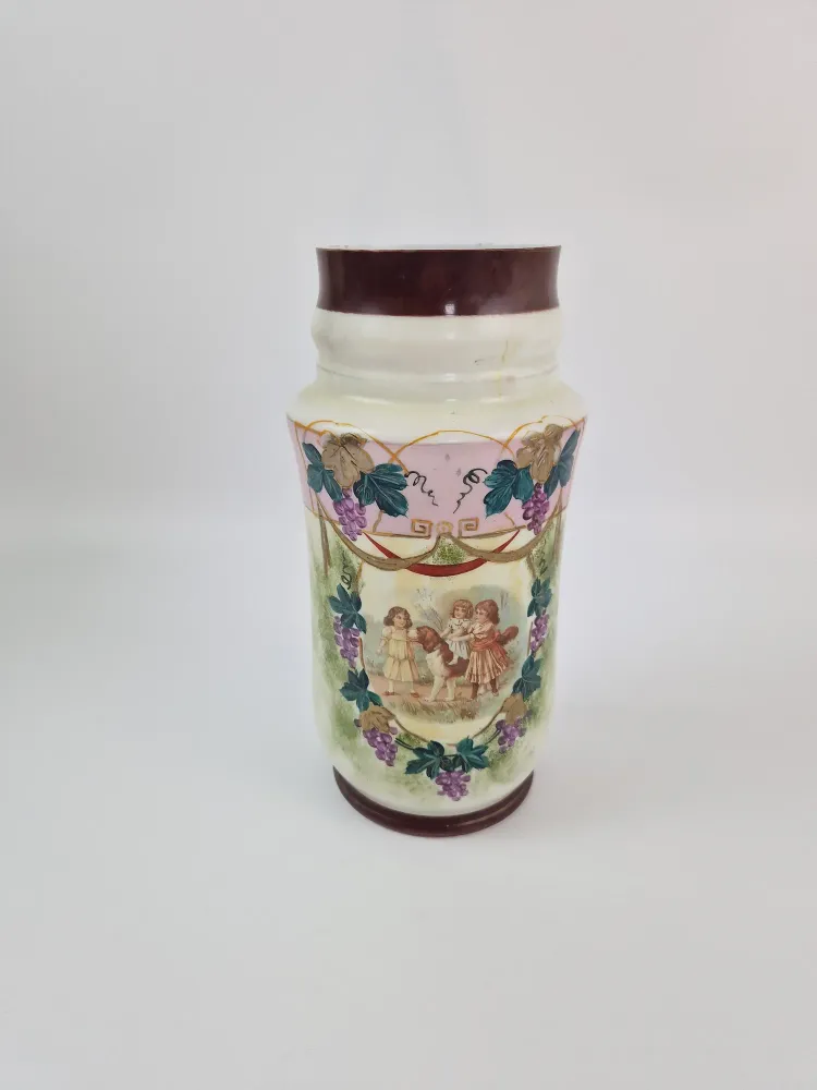 Antieke Opaline vaas handgeschilderd