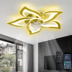 5 Lotus Ventilator Lamp - Plafondventilator - Goud - Smart Lamp - Met Dimmer - 3 Standen Ventilator - Keuken Lamp - Woonka...