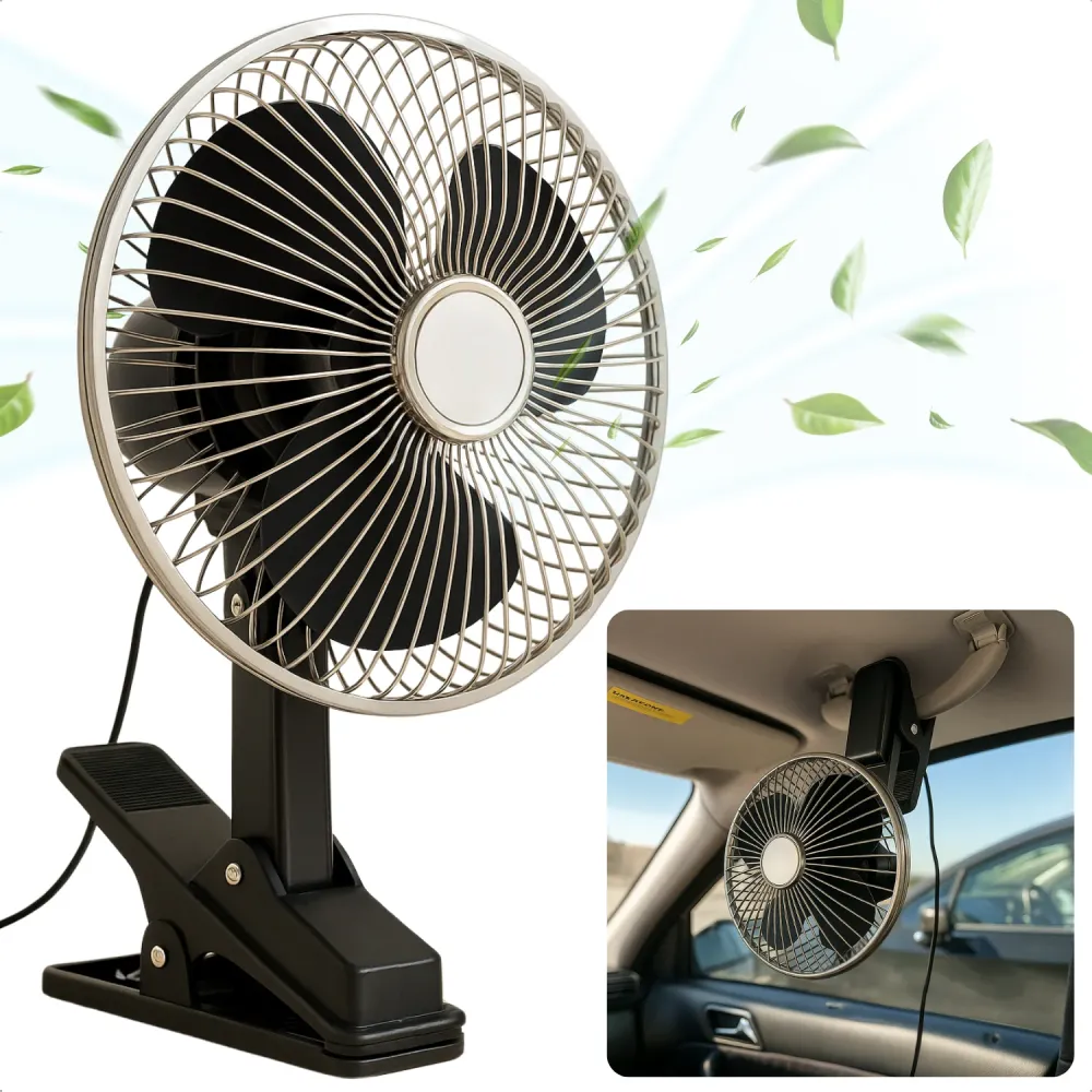 Cheqo® Clip Mini Ventilator - Portable Ventilator - Fan - 24V - Zwart - Voor Auto en Vrachtwagen