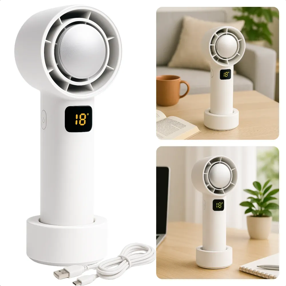 Cheqo® Draadloze Bladloze Draagbare Ventilator - Sterke Handventilator - Tafelmodel - Compact en Stil - Voor Thuis, Kantoo...