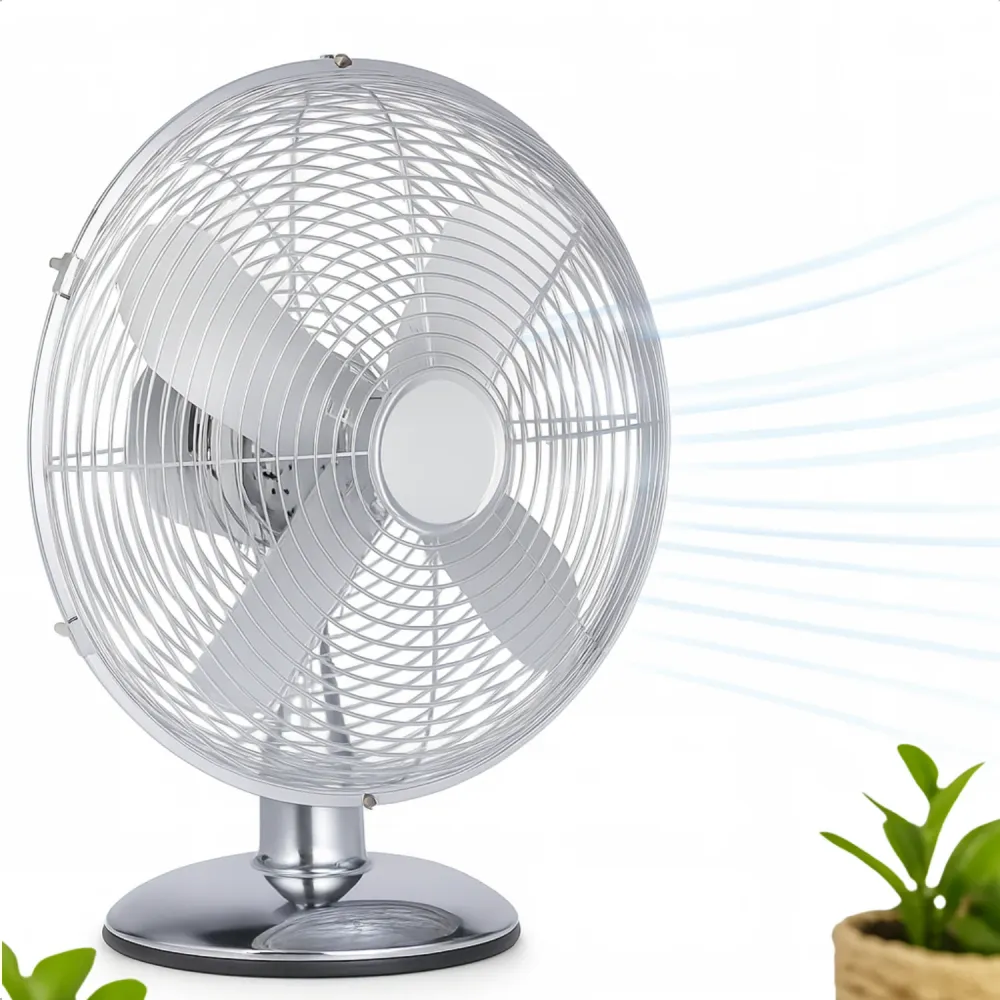 Cheqo® Tafelventilator 30 cm – Retro Design – Chroom – 3 Snelheden – Kantelbaar – Zwenkfunctie – Metalen Bladen – Bureau V...
