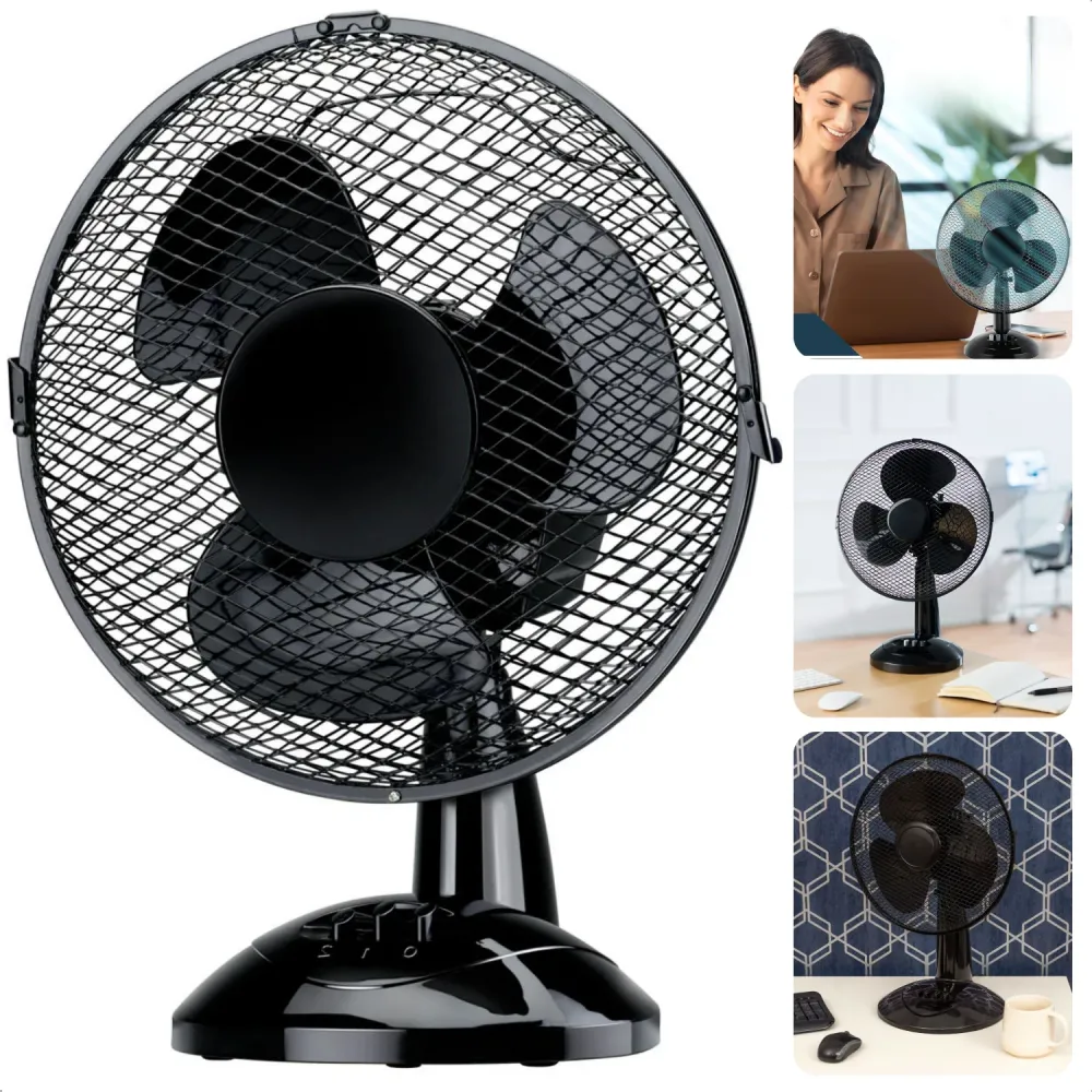Cheqo® Tafelventilator Ventilator - Airco Alternatief - 23 cm - Zwart - Bureau Ventilator - Stijlvol Design