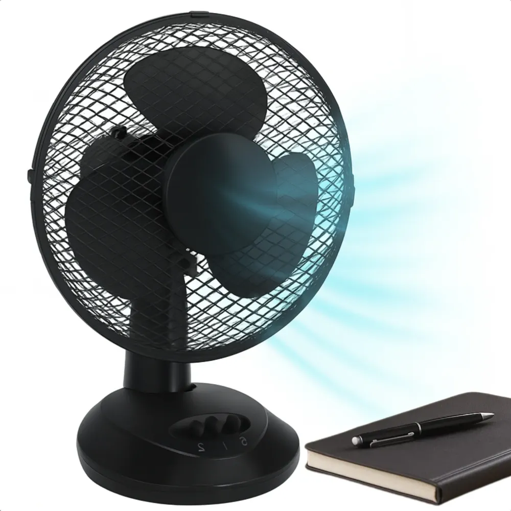 Cheqo® Tafelventilator Zwart – 23 cm Compacte Bureau Ventilator – 32 Watt – 2 Snelheden – Zwenkfunctie 75° – Lichtgewicht...
