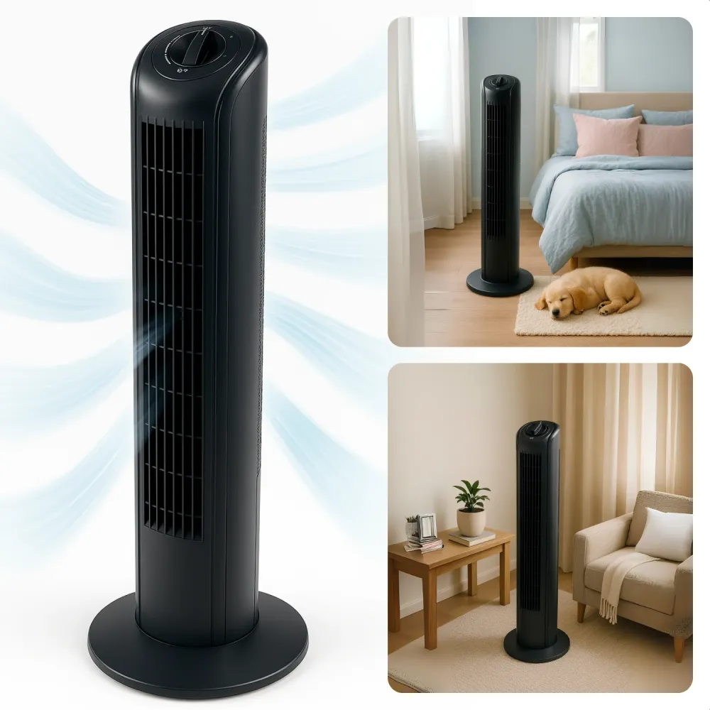 Cheqo® Torenventilator Zwart - Energiezuinig - Staande Ventilator 81 cm - Voor Slaapkamer - Fan - Airco Alternatief - Vloe...