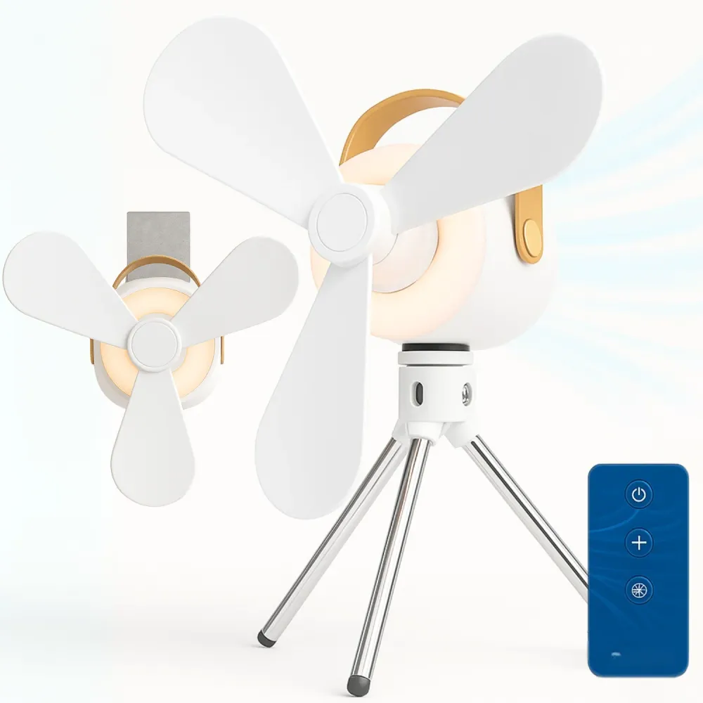 Cheqo® USB Ventilator Oplaadbaar - Tafel Ventilator - Draagbare Tafelventilator met Nachtlampje - Nachtlamp Ventilator - F...