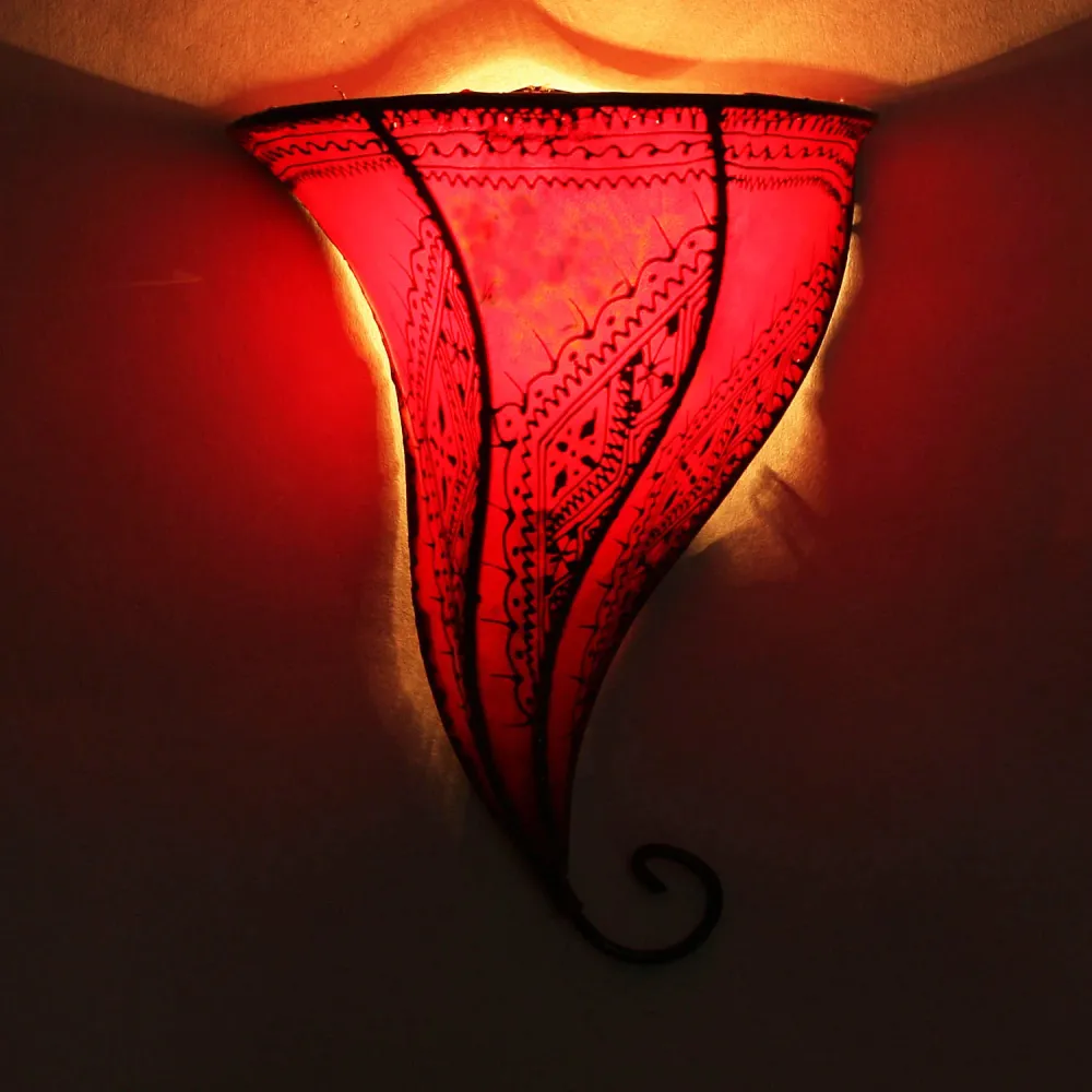 Leren wandlamp Mouza Rood