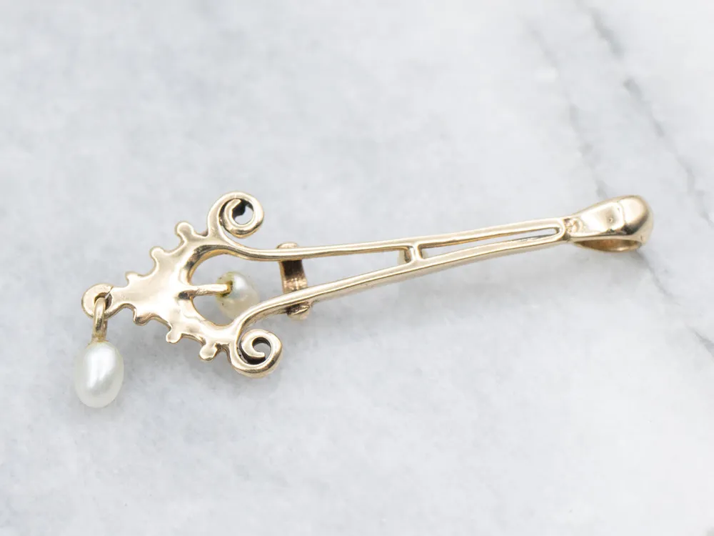 Victorian Goud Pearl and Seed Pearl Drop Lavalier Pendant