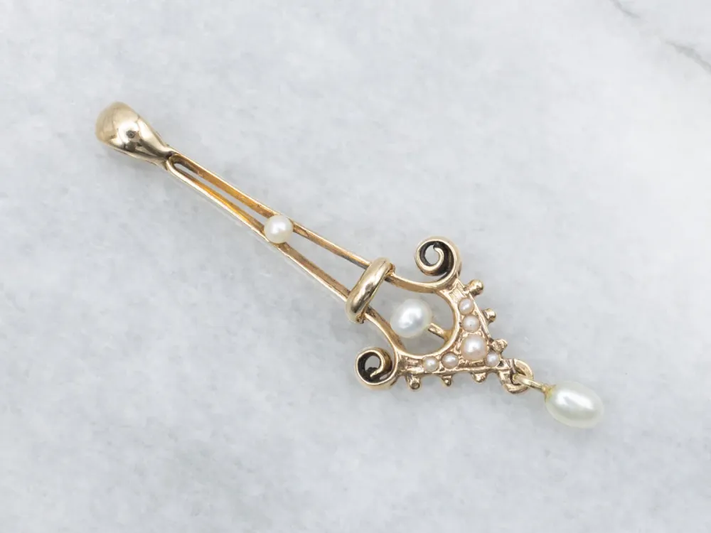 Victorian Verguld Pearl and Seed Pearl Drop Lavalier Pendant