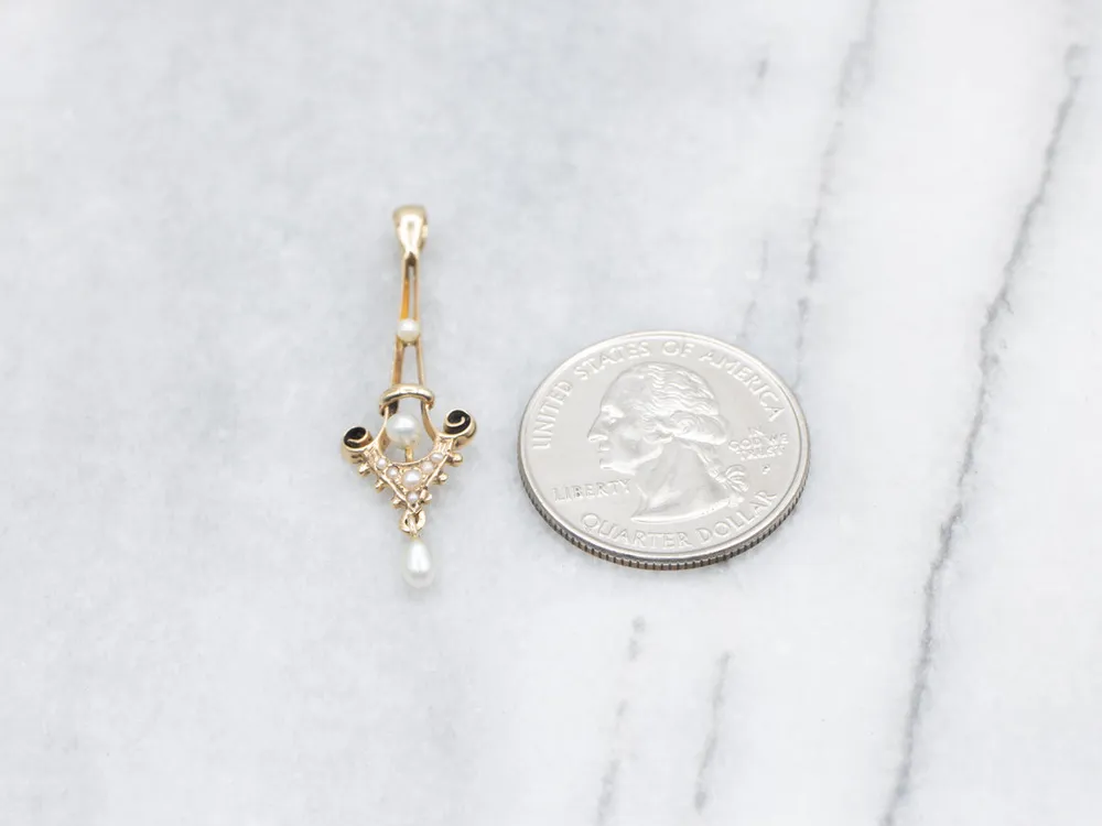 Victorian Verguld Pearl and Seed Pearl Drop Lavalier Pendant