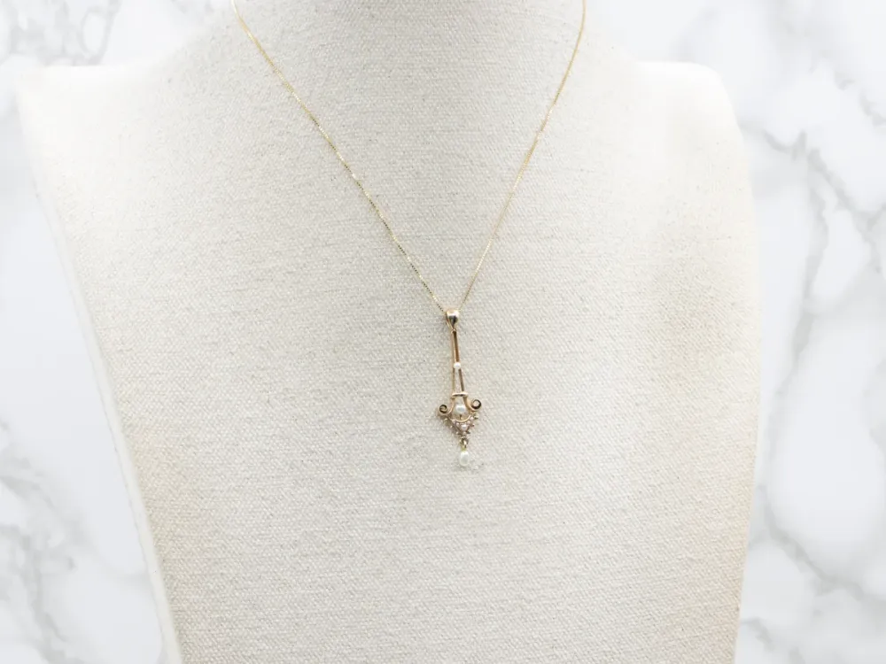 Victorian Verguld Pearl and Seed Pearl Drop Lavalier Pendant
