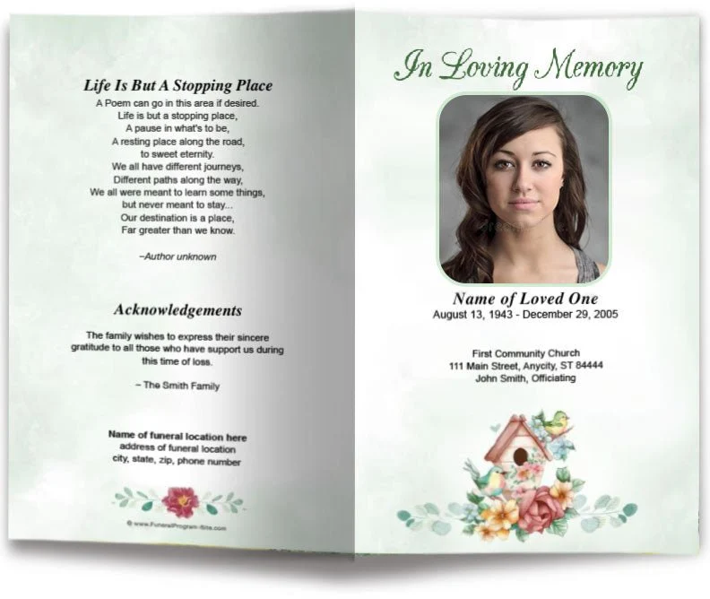 Elektrische Birdhouse Funeral Program Template