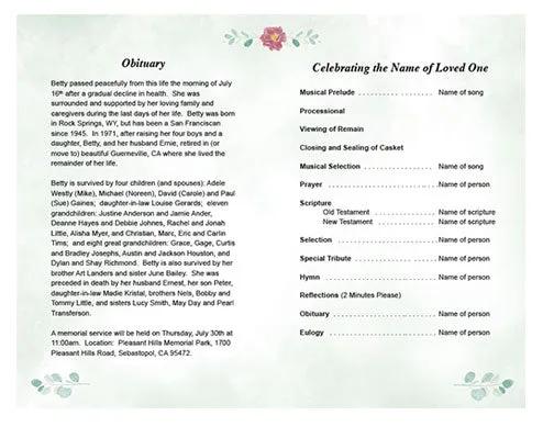 Elektrische Birdhouse Funeral Program Template