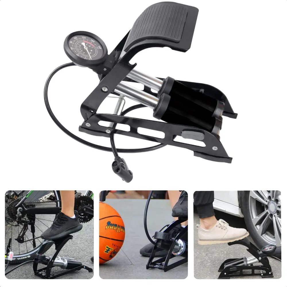 Cheqo® Draagbare Voetpomp met Manometer voor Fietsen en Opblaasbare Artikelen - Slanglengte 75 cm - Max 11 Bar, 160 PSI -...