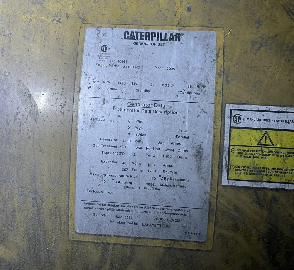 1450 kW, 1812 kVA, 1200 RPM, 4160 V Prime Power Diesel Generator 3516BHD met Afstandsbediening