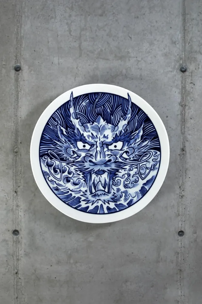 Royal Delft Schiffmacher Blue Tattoo bord Water Dragon 40cm