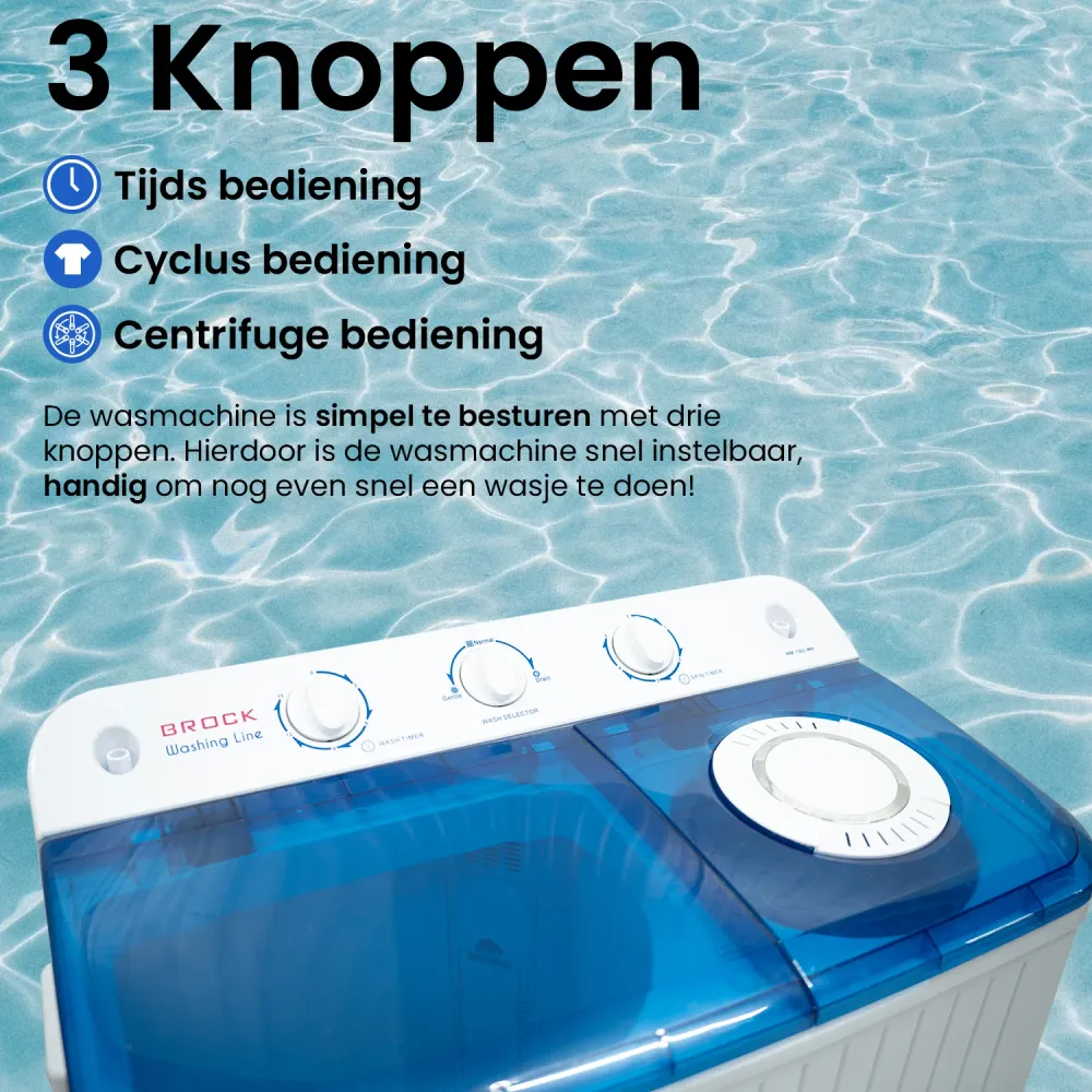 Brock XXL Camping Wasmachine 7.8 kg – Dubbele Trommel – 6.0 kg Centrifuge – Energiezuinig & Stil – Voor Caravan, Camper &...