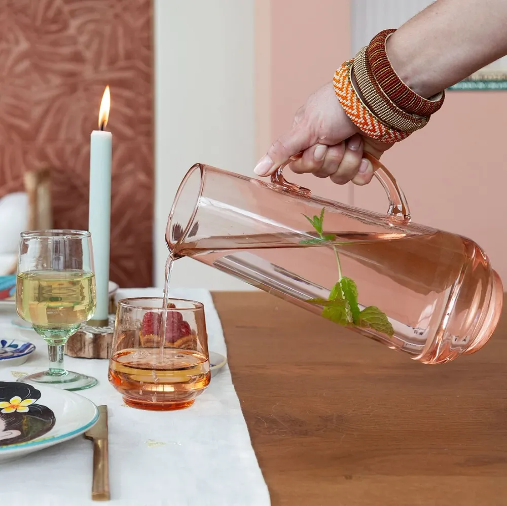 Return to Sender Glas 200 ml roze - set van 2- stapelbaar - handgeblazen