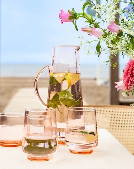 Return to Sender Glas 400 ml roze - set van 2- stapelbaar - handgeblazen