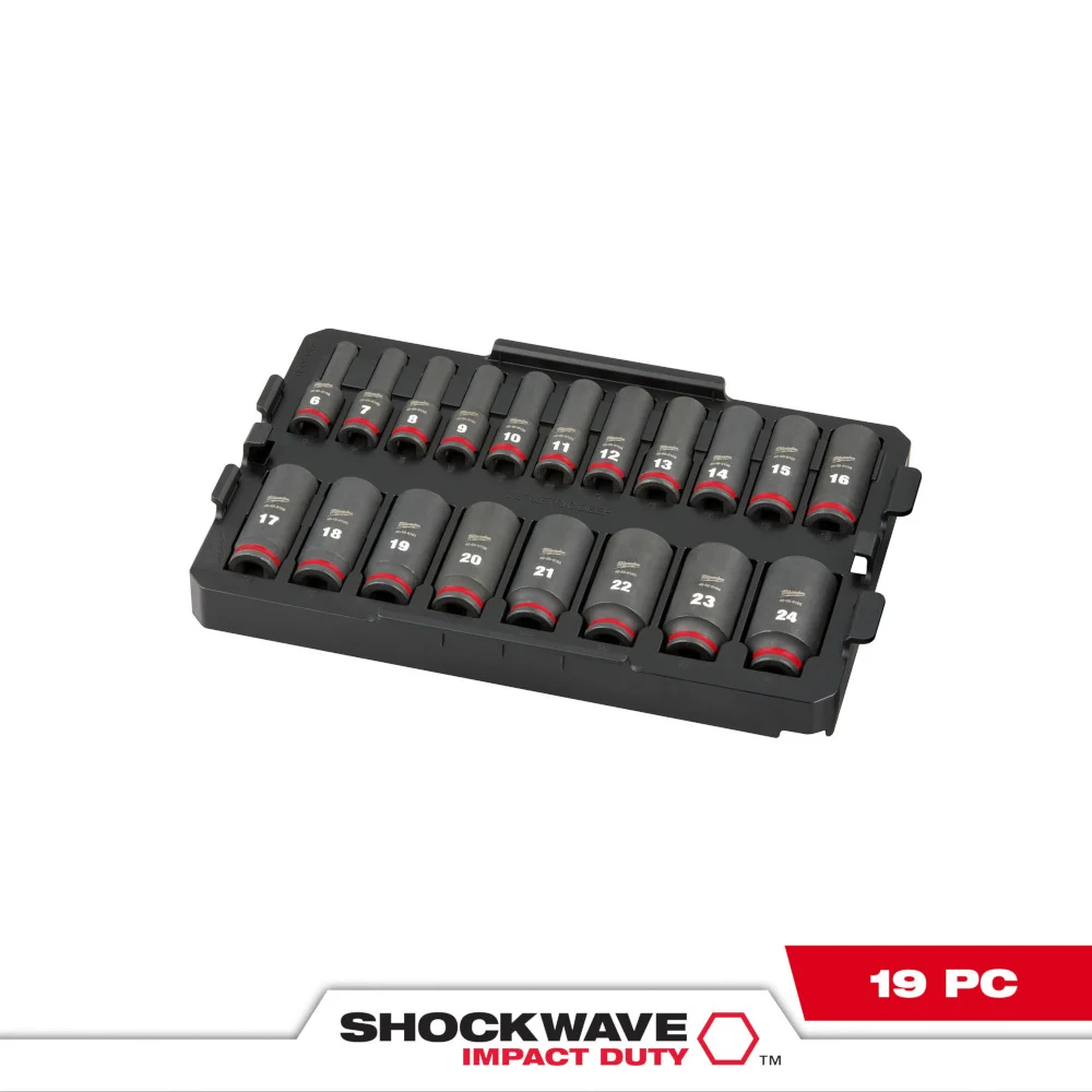 MILWAUKEE SHOCKWAVE Impact Duty Socket 3/8" Dr 19PC MM TRAY Set