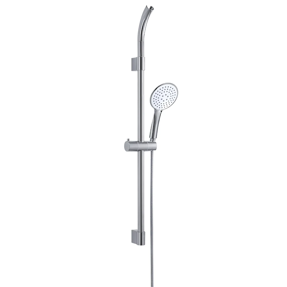 Chloorvrij Shower set 3 jets complete sliding bar, shower head, and hose model TECH_01 shiny metaalglans and white