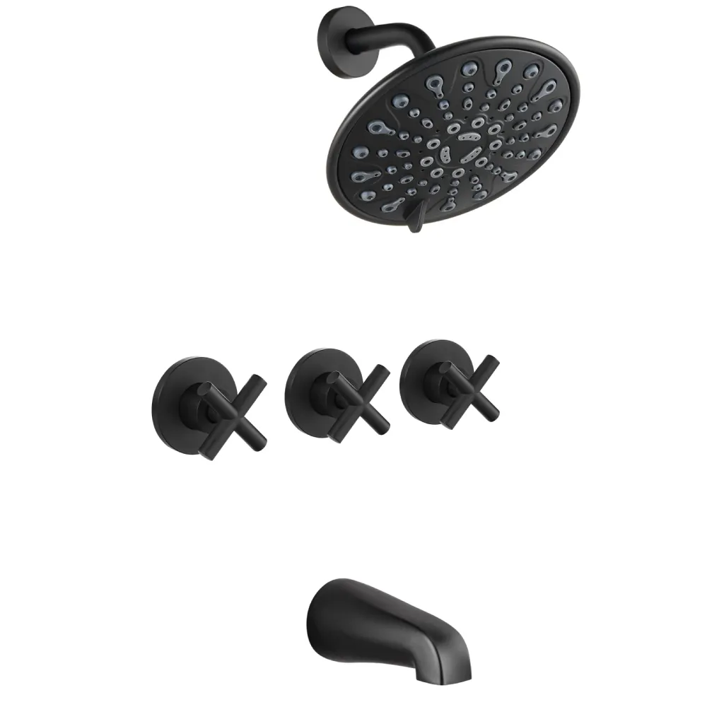 gotonovo 3 Handle Tub Shower Faucet Set, Tub and Shower Faucet Combo,Bathtub Faucet Set 6 Settings Shower Head and Waterfa...